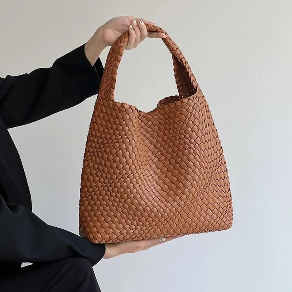 Women’s Woven Leather Tote Bag with Matching Clutch | Large Everyday Handbag